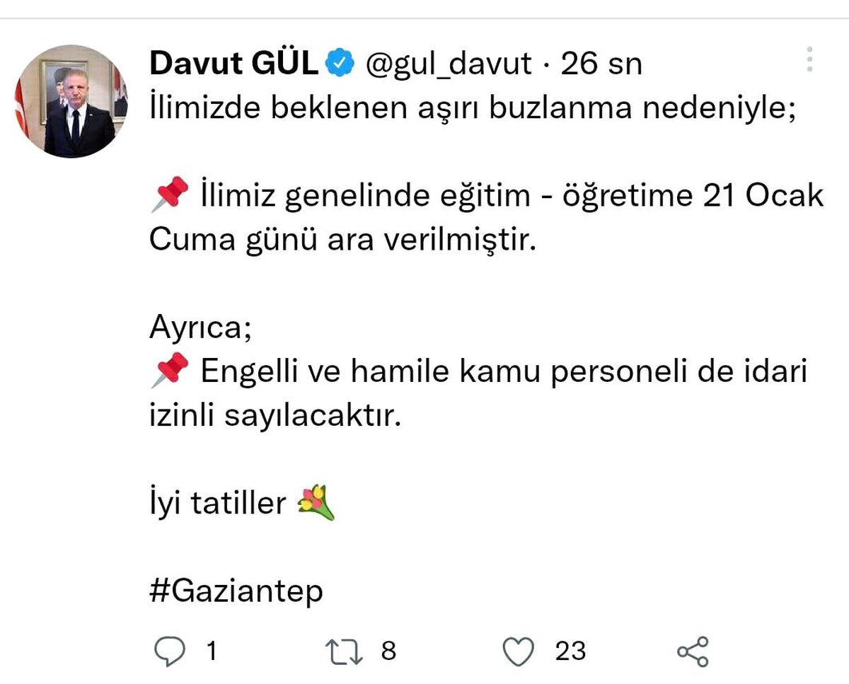 Gaziantep\'te okullar 1 gün tatil edildi