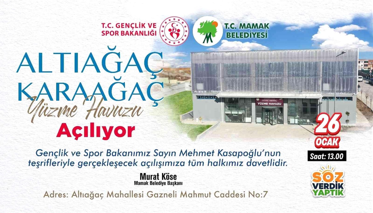 Altıağaç-Karaağaç Yüzme Havuzu\'nun açılışını Bakan Kasapoğlu yapacak