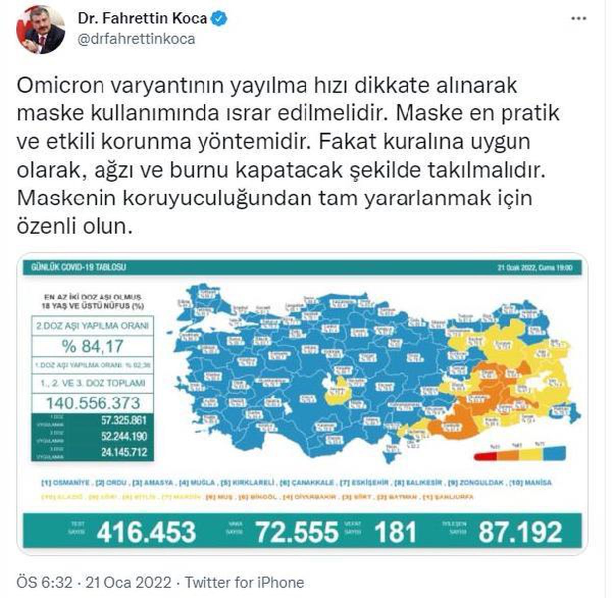 Son dakika haber: Koronavirüs salgınında günlük vaka sayısı 72 bin 555 oldu