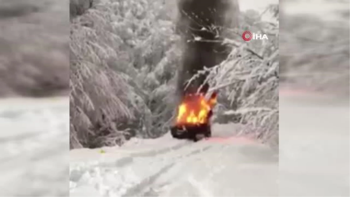 Delmece Yaylası'na çıkmaya çalışan cip alev alev yandı