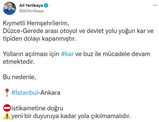 Son Dakika: Kar yağışı yine etkisini artırdı, İstanbul-Ankara kara yolu ulaşımı durdu