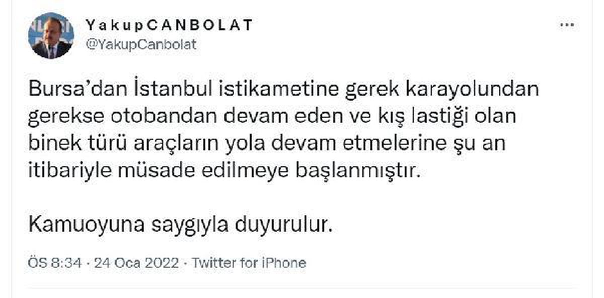 Bursa\'dan İstanbul\'a gidecek araçlara izin verilmeyecek (2)