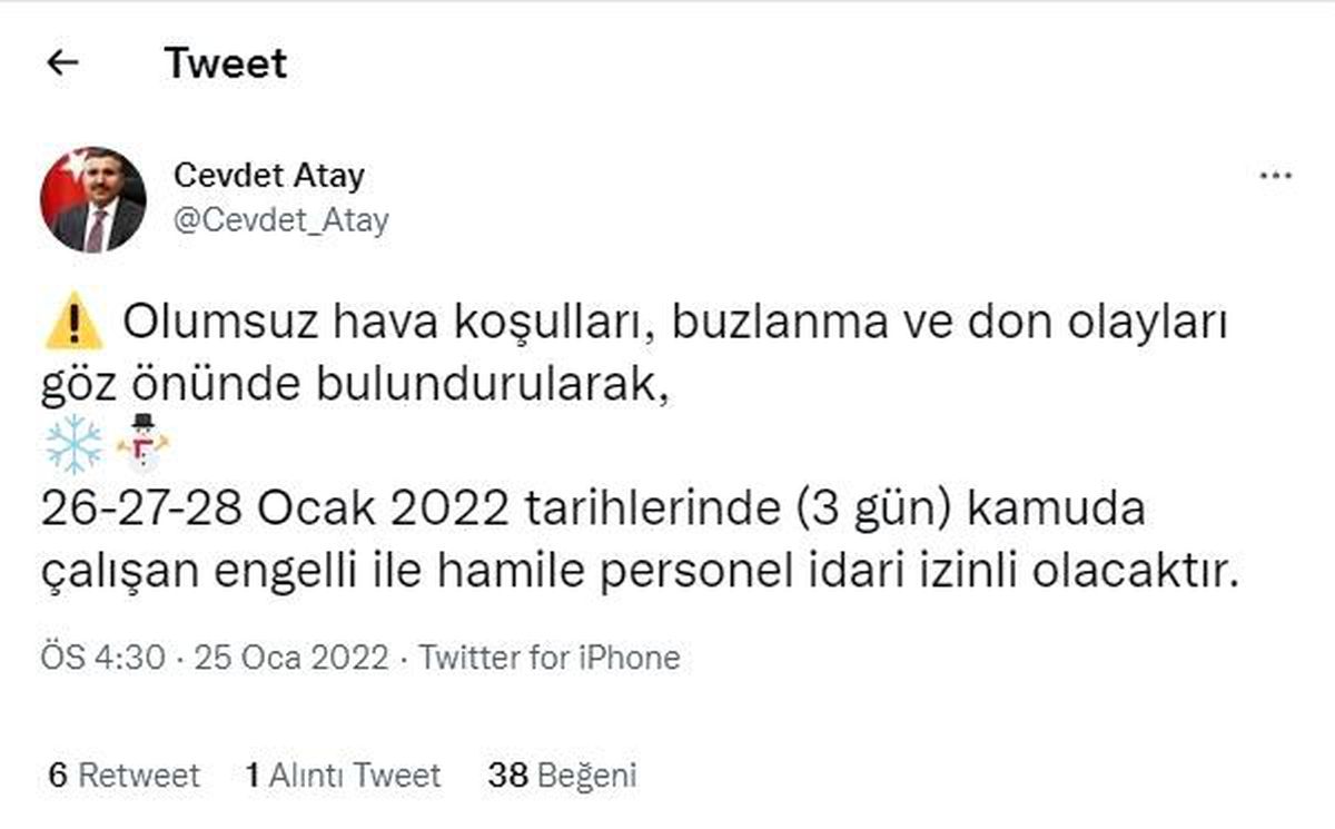 Düzce\'de kamuda çalışan engelli ve hamile personele 3 gün izin verildi