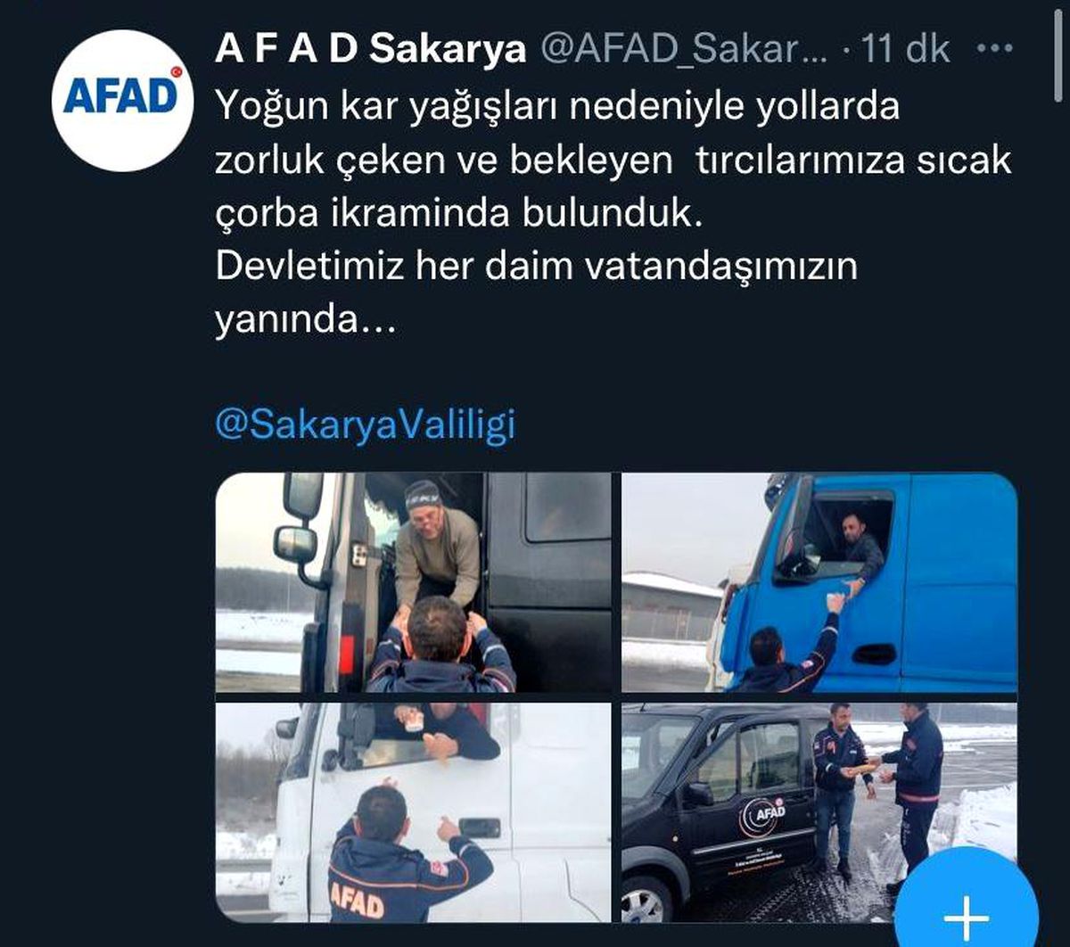 Yolarda bekleyen tırcılara AFAD\'tan sıcak çorba ikramı