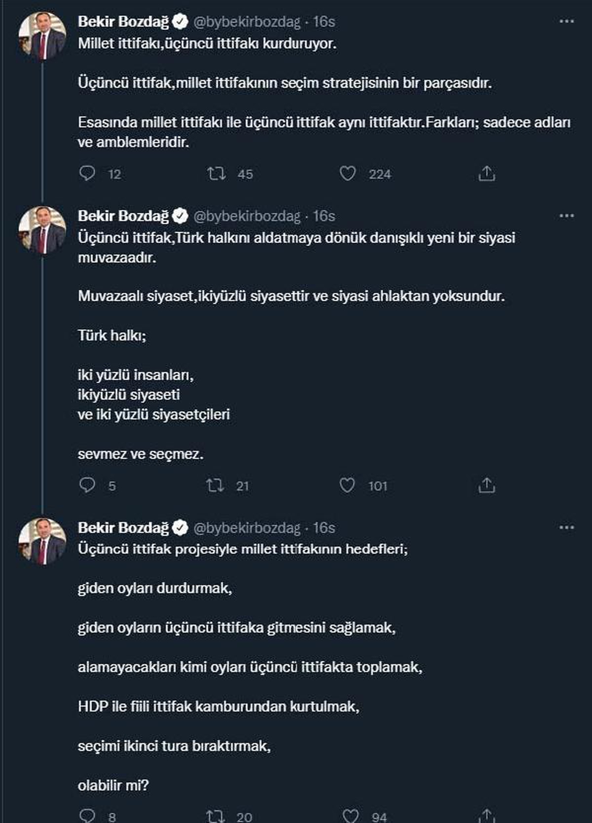 AK Parti\'li Bozdağ: Millet İttifakı, 3\'üncü ittifakı kurduruyor