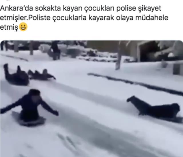 Bir polisin çocuklarla birlikte kızakla kaydığı görüntülerin Ankara'da çekildiği iddiası