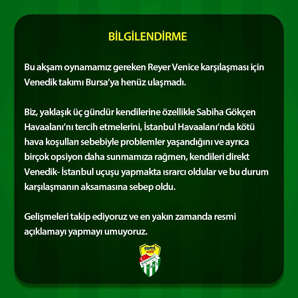 Frutti Extra Bursaspor\'un Reyer Venezia maçı ertelendi