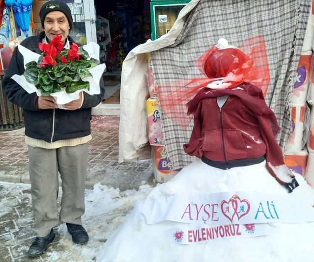 Muradına kardan gelinle erdi