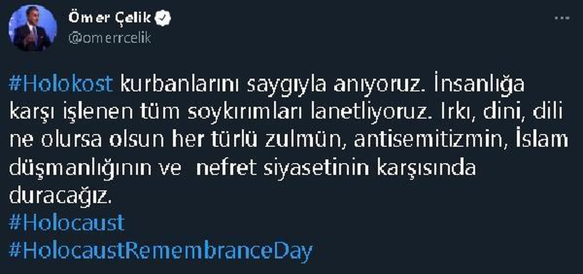 AK Parti\'li Çelik, Holokost kurbanlarını andı