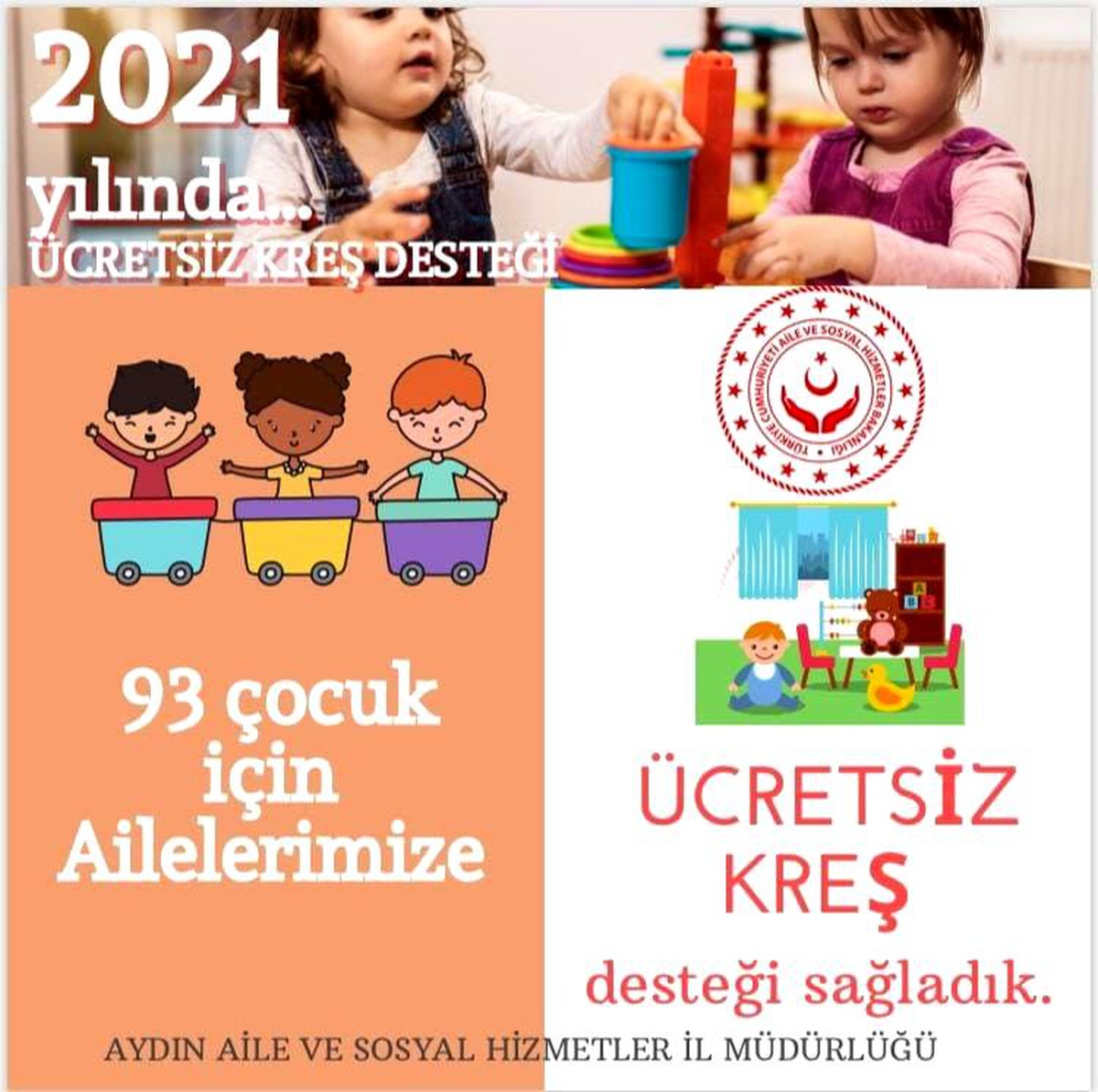 Aydın\'da 2021 yılında 93 çocuk için ücretsiz kreş desteği sağlandı