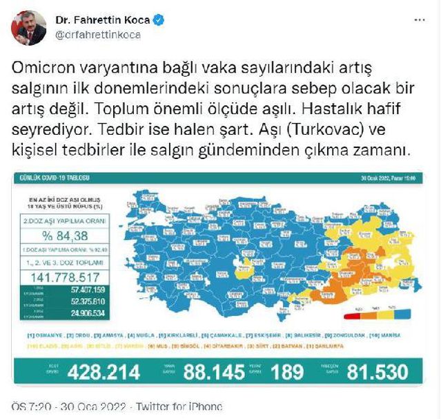 Koronavirüs salgınında günlük vaka sayısı 88 bin 145 oldu