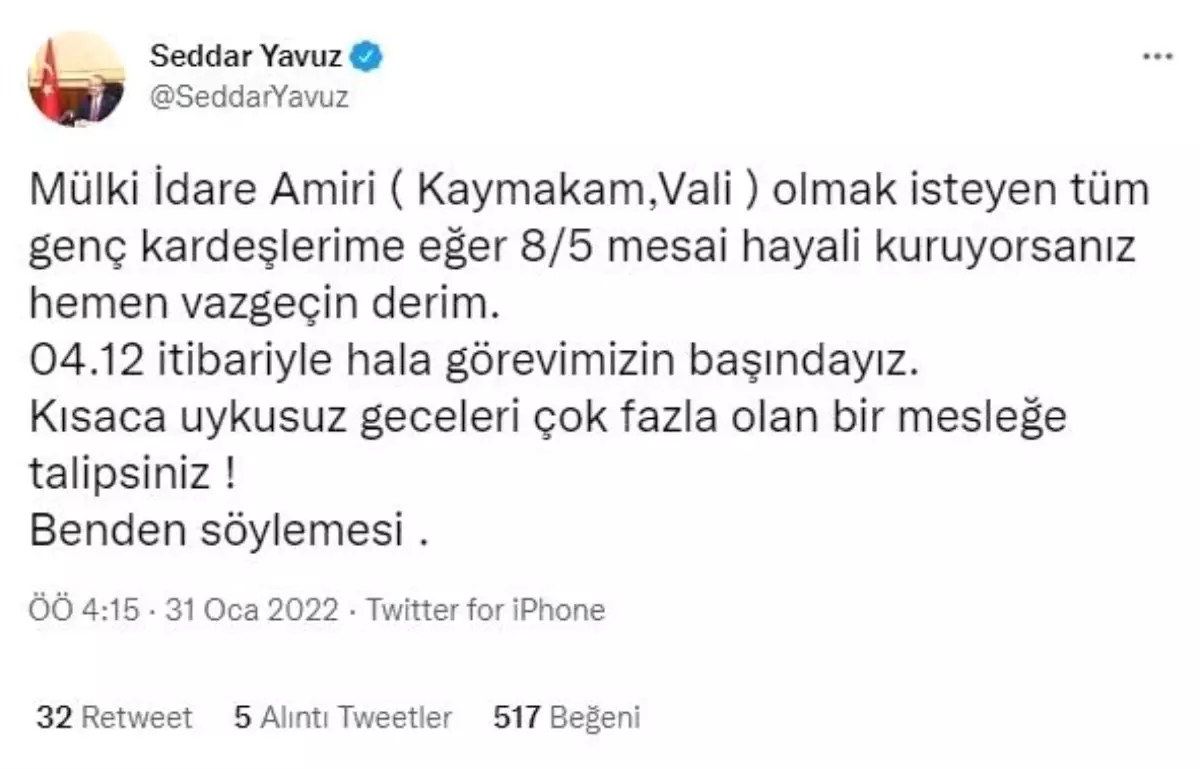 Vali Yavuz: "Mesai hayali kuruyorsanız hemen vazgeçin derim"