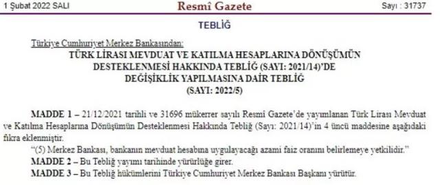 Son Dakika: TL'ye dönüşüm hesaplarında faiz oranını belirleme yetkisi Merkez Bankası'na verildi