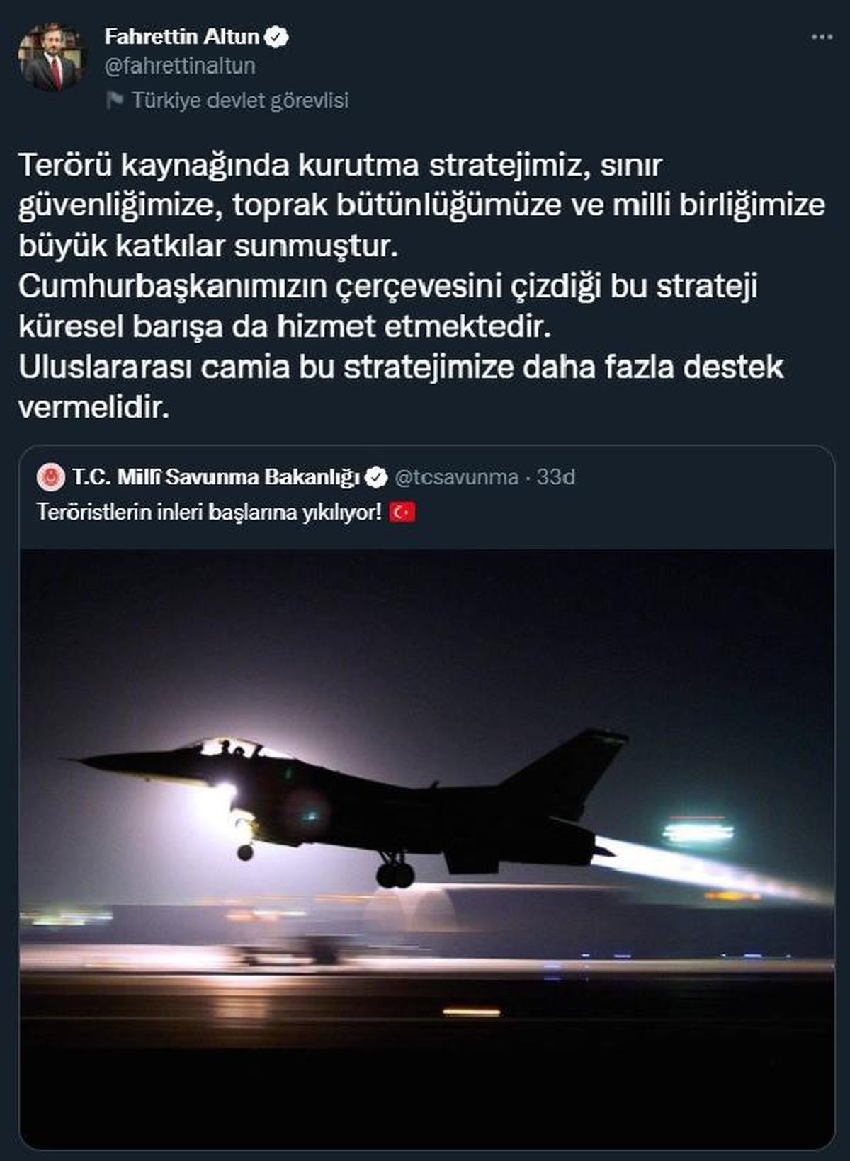Cumhurbaşkanlığı İletişim Başkanı Altun\'dan "Kış Kartalı" paylaşımı Açıklaması