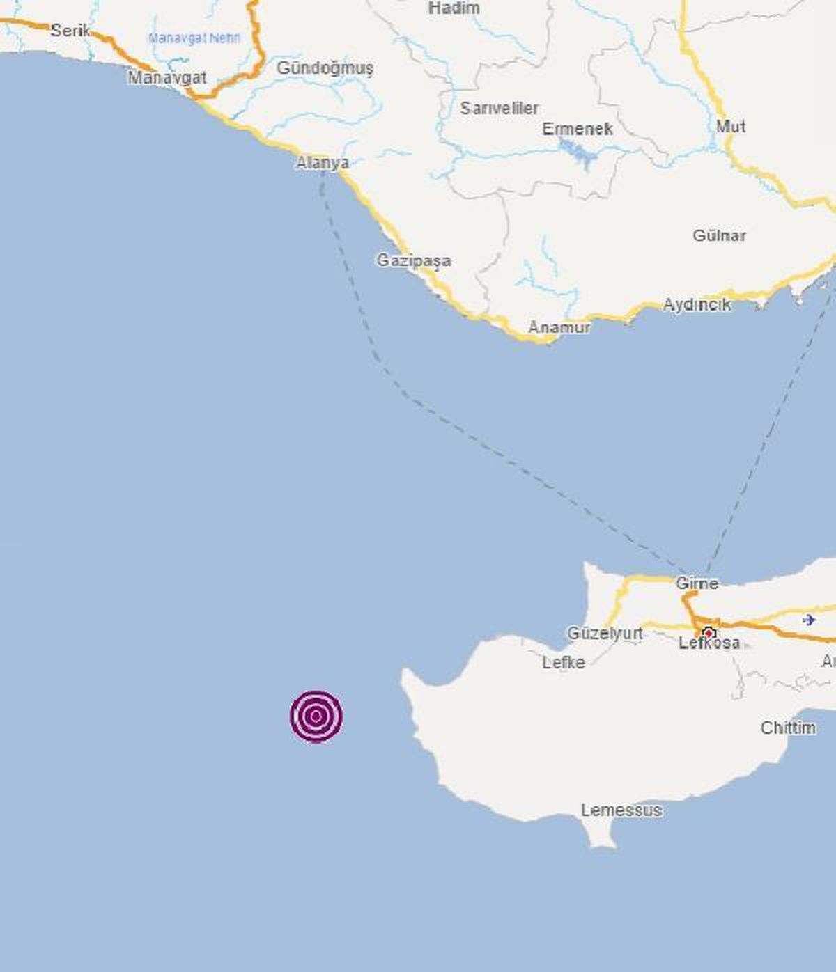 Akdeniz\'de 5.1 büyüklüğünde deprem
