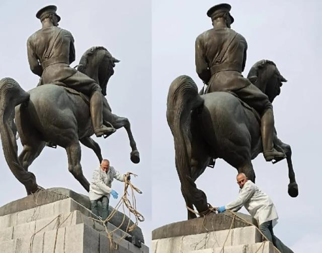 Samsun'da kentin sembolü olan Atatürk anıtını halat bağlayıp yıkmak istediler