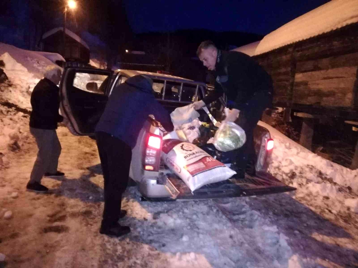 Ayancık Orman İşletme karla kaplı yolları aşıp yardıma koşuyor
