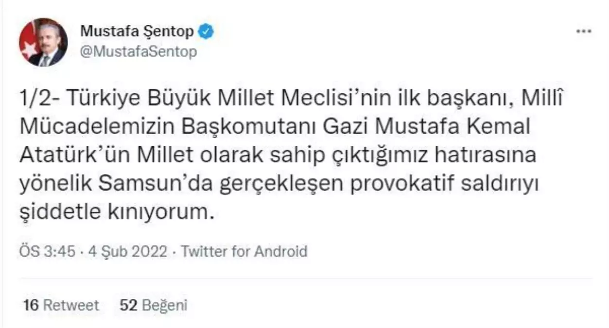 TBMM Başkanı Şentop\'tan Atatürk Anıtı ile Adalet Anıtı\'na düzenlenen saldırılara tepki Açıklaması