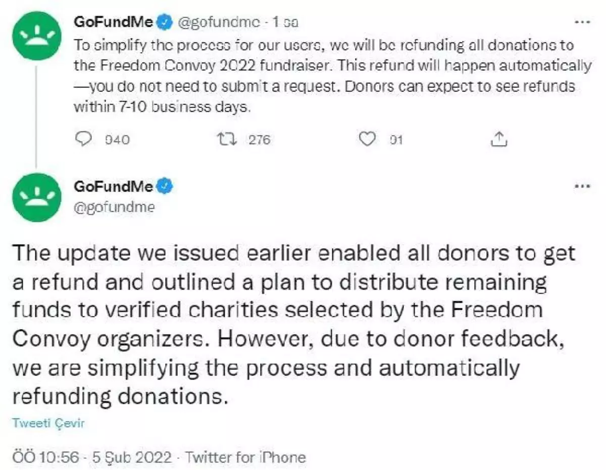 Kanadalı sürücülerin protestolarına yapılan milyonlarca dolarlık bağışlar iade edilecek
