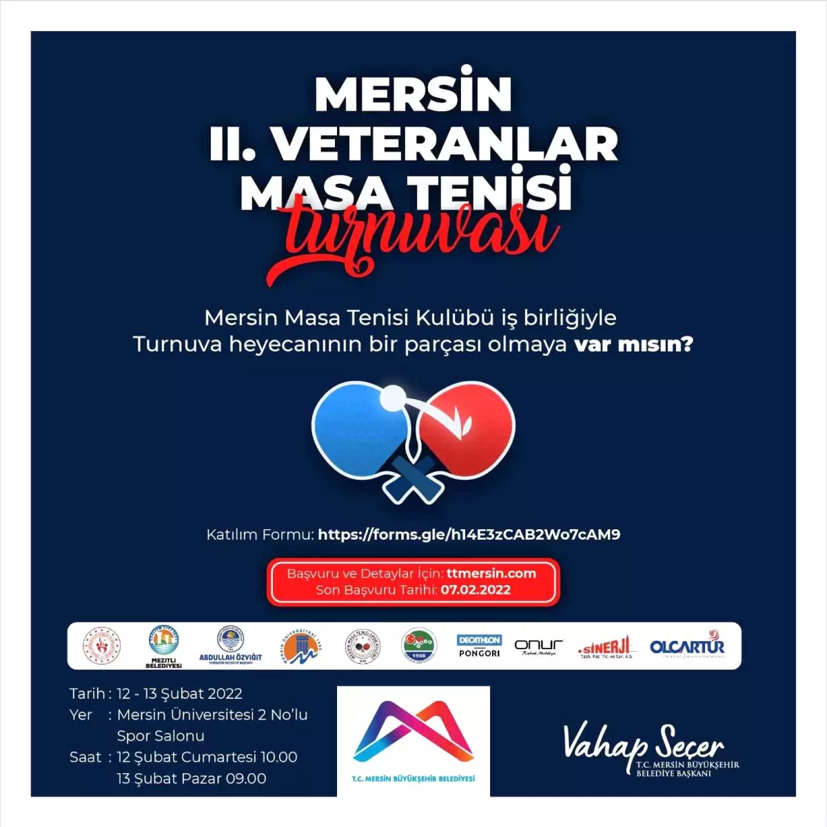 Mersin\'de 2. Veteranlar Masa Tenisi Turnuvası yapılacak