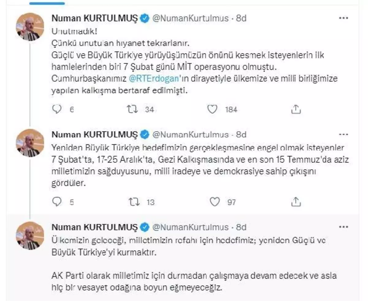 AK Parti\'li Kurtulmuş\'tan \'7 Şubat\' paylaşımı