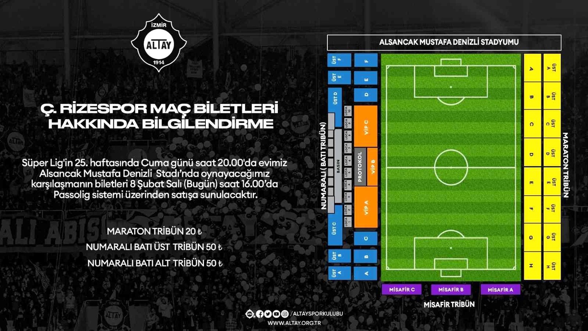 Altay Çaykur Rizespor maçının biletleri satışa çıkıyor