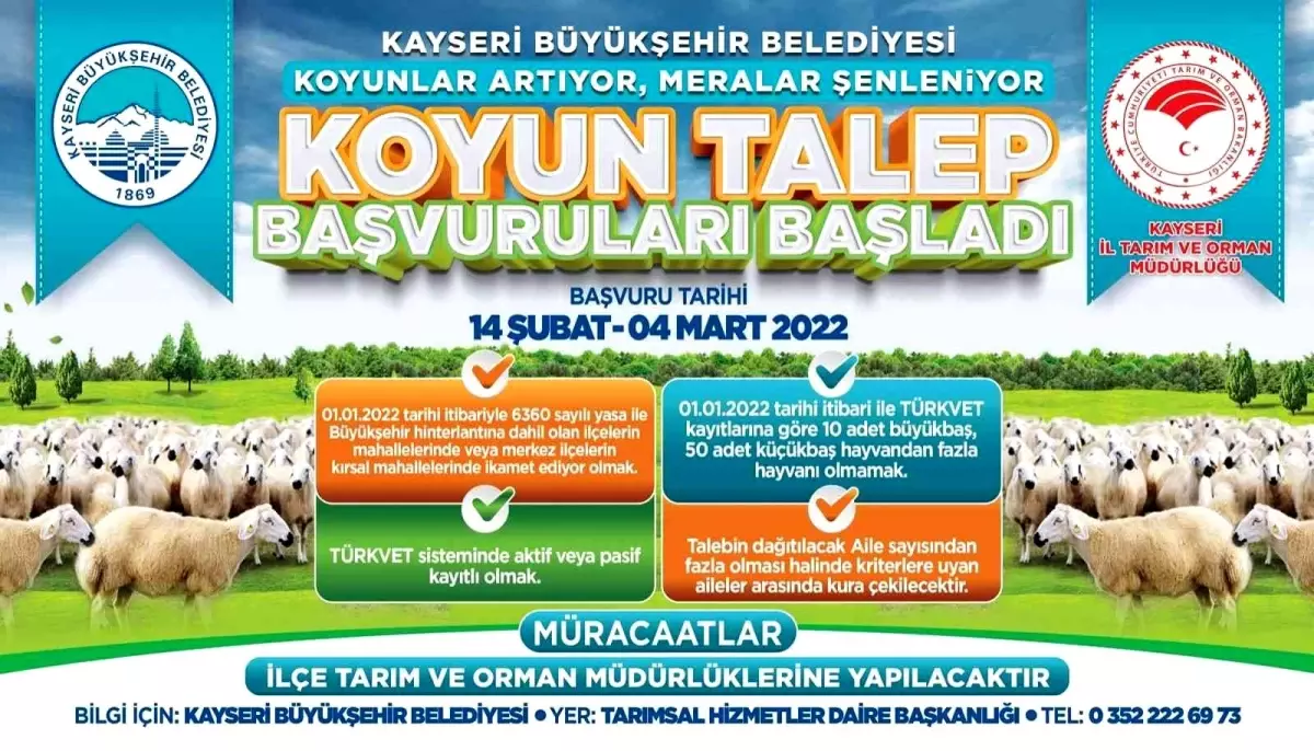 Kayseri Büyükşehir Belediyesi bu yıl 3 bin 200 küçükbaş hayvan dağıtacak