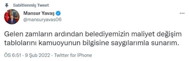 Tunç Soyer'in ardından Mansur Yavaş da gelen zamların maliyetini paylaştı! Tutar bir hayli fazla