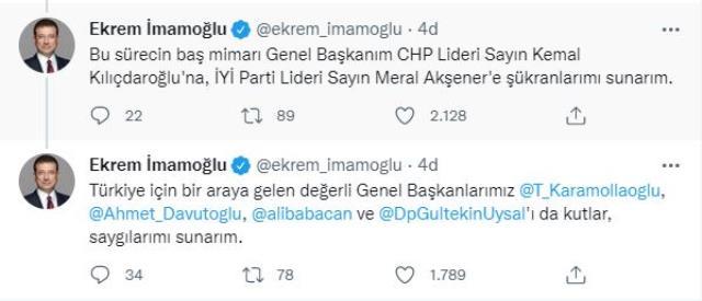 6 muhalefet liderinin bir araya gelmesi Ekrem İmamoğlu'nu mest etti! Peş peşe 3 mesaj yazdı