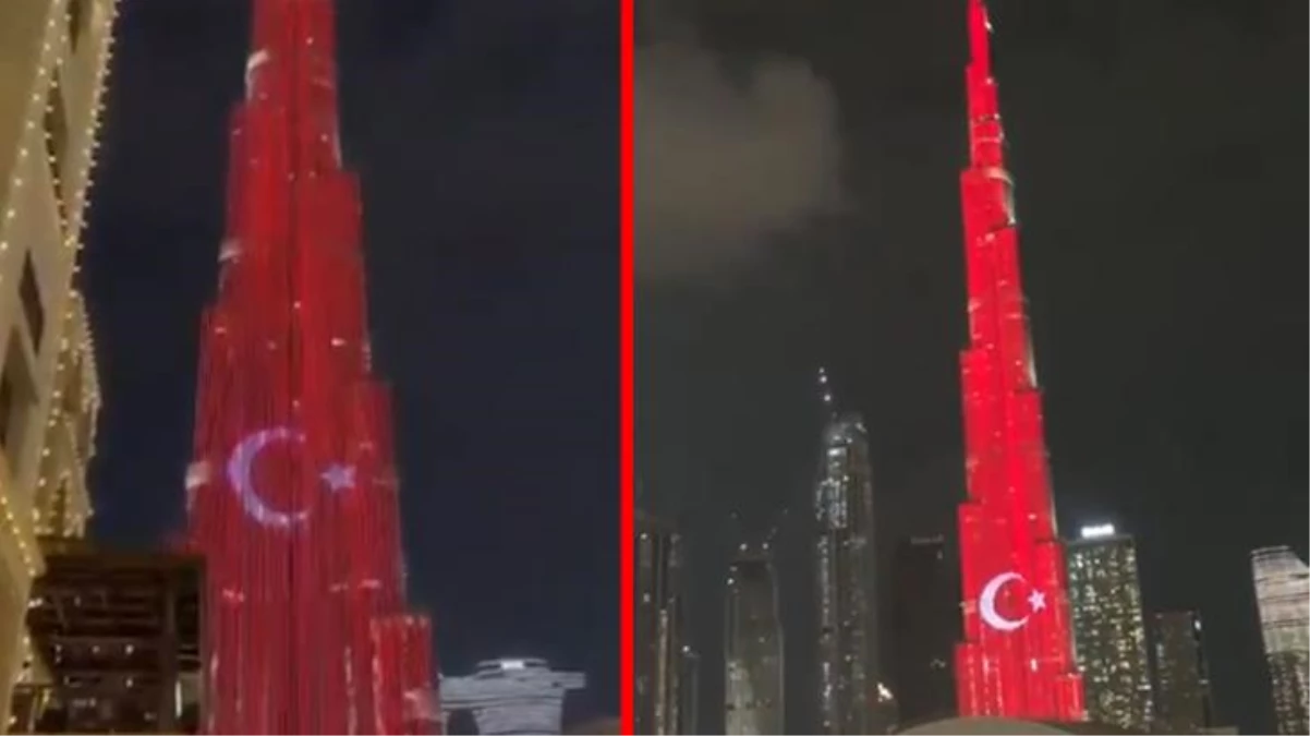 Erdoğan\'ın ziyaret edeceği BAE\'de Burj Al Khalifa Türk bayrağı ile aydınlatıldı!