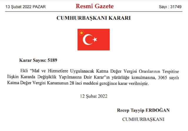 Son Dakika: Gıdada KDV oranını yüzde 8'den yüzde 1'e indiren karar yürürlüğe girdi Son Dakika: Gıdada KDV oranını yüzde 8'den yüzde 1'e indiren karar yürürlüğe girdi