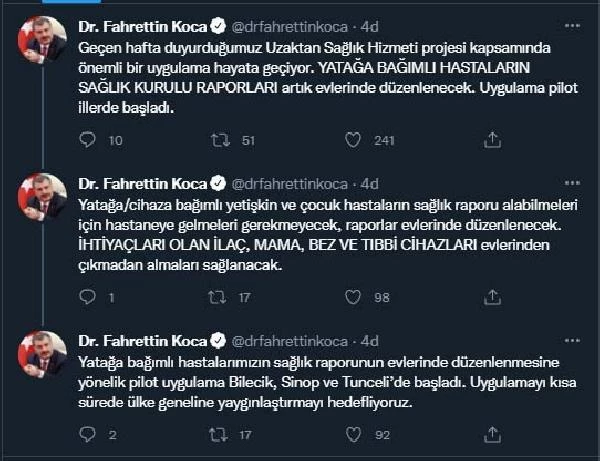 Yatağa bağımlı hastaya sağlık raporu evinde düzenlenecek