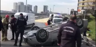 Bayrampaşa'da sürücü takla atan araçtan burnu bile kanamadan kurtuldu