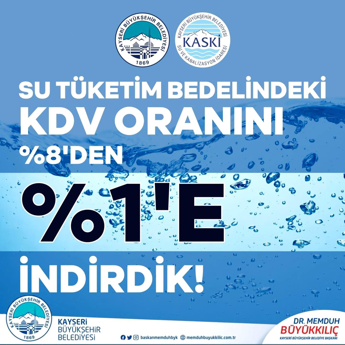 Başkan Büyükkılıç: "Su tüketim bedelindeki KDV oranını yüzde 1\'e düşürdük"