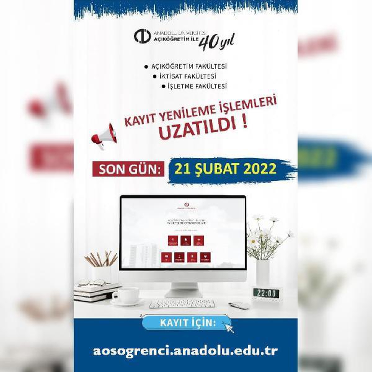 Anadolu Üniversitesi Açıköğretim Sistemi kayıt yenileme işlemleri uzatıldı