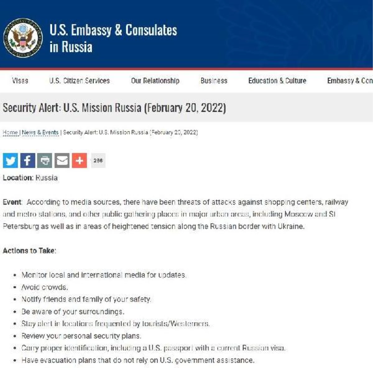 ABD\'nin Rusya Büyükelçiliği: Kendi tahliye planınızı yapın