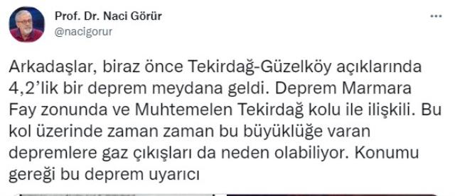 Marmara'daki depremin ardından Prof. Dr. Naci Görür'den endişelendiren sözler: Konumu gereği bu deprem uyarıcı
