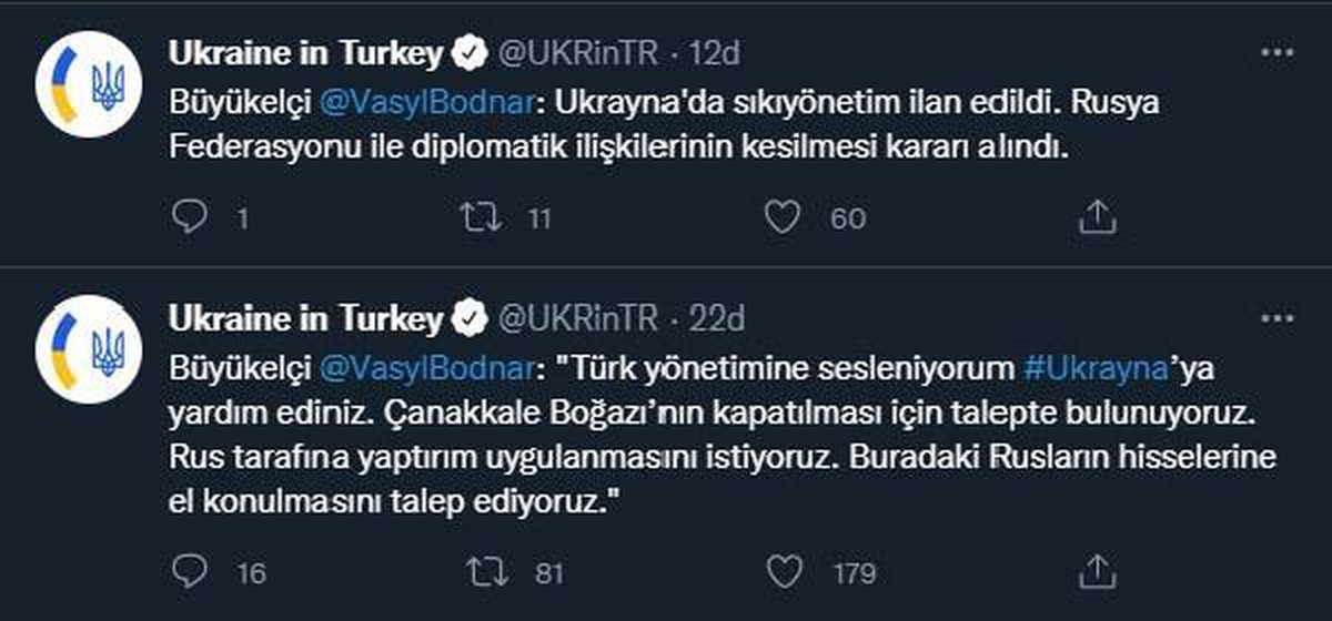Ukrayna Büyükelçisi Bodnar: Çanakkale Boğazı\'nın kapatılması talebinde bulunuyoruz