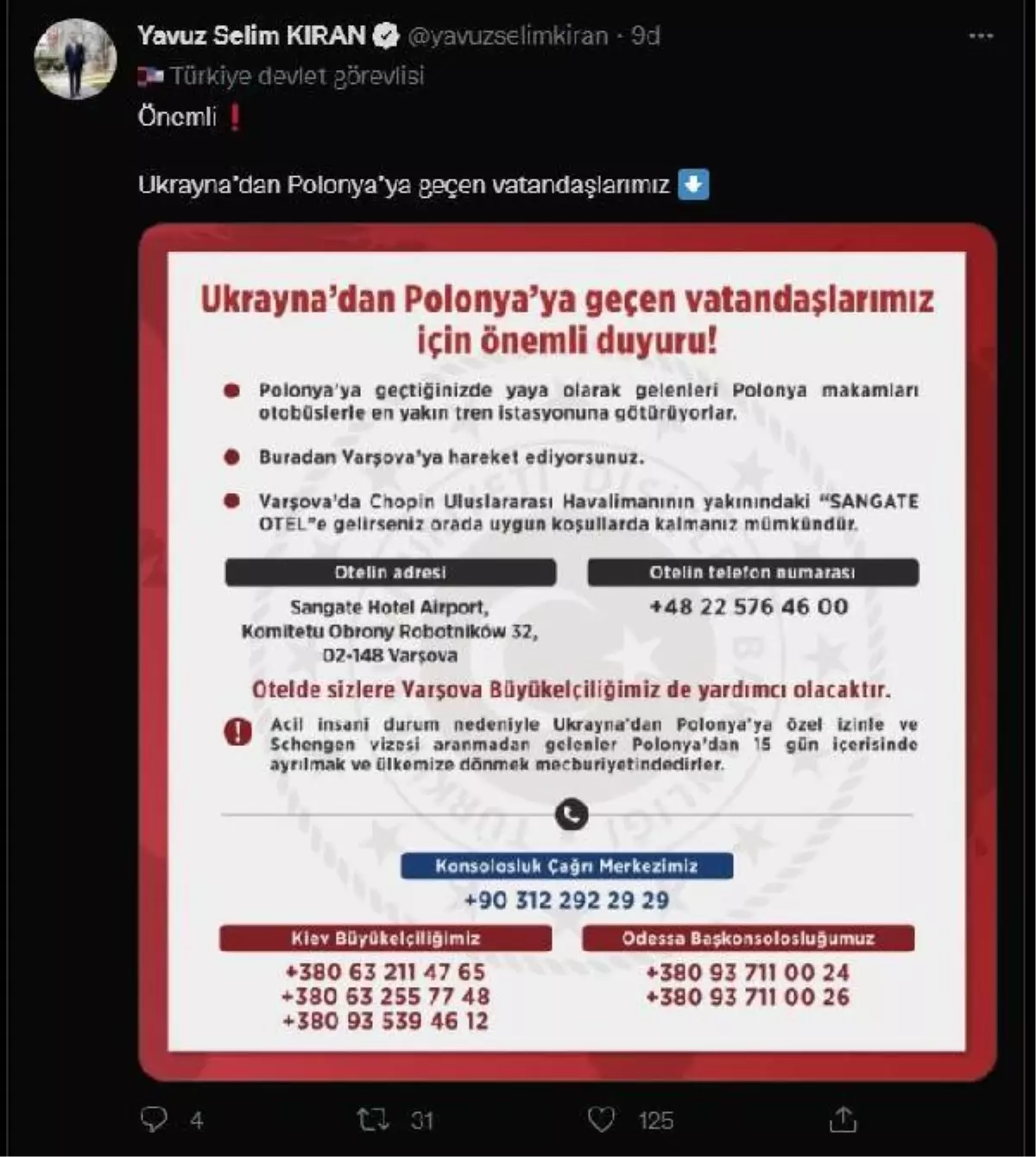 Dışişleri, Ukrayna\'dan Polonya\'ya geçen Türk vatandaşları için önemli bilgiler paylaştı