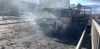 Son dakika haberi | Kiev'de vurulan Rus askeri ikmal araçları görüntülendi