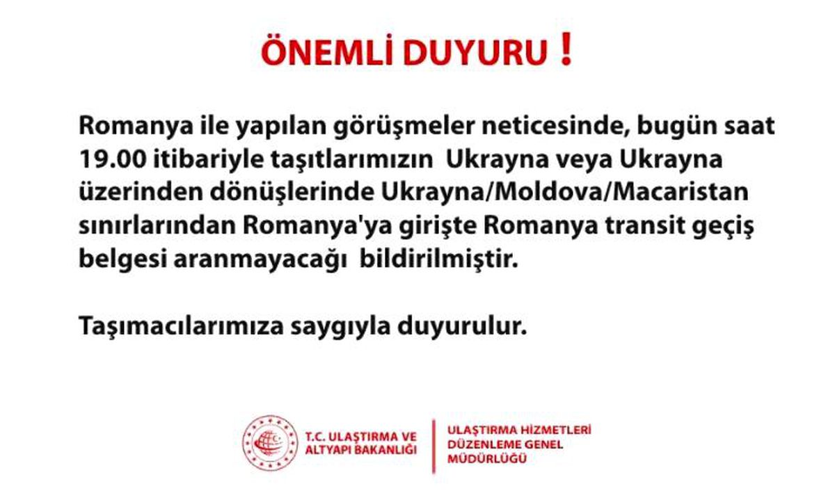 Ukrayna\'dan Romanya\'ya geçişte transit geçiş belgesi aranmayacak
