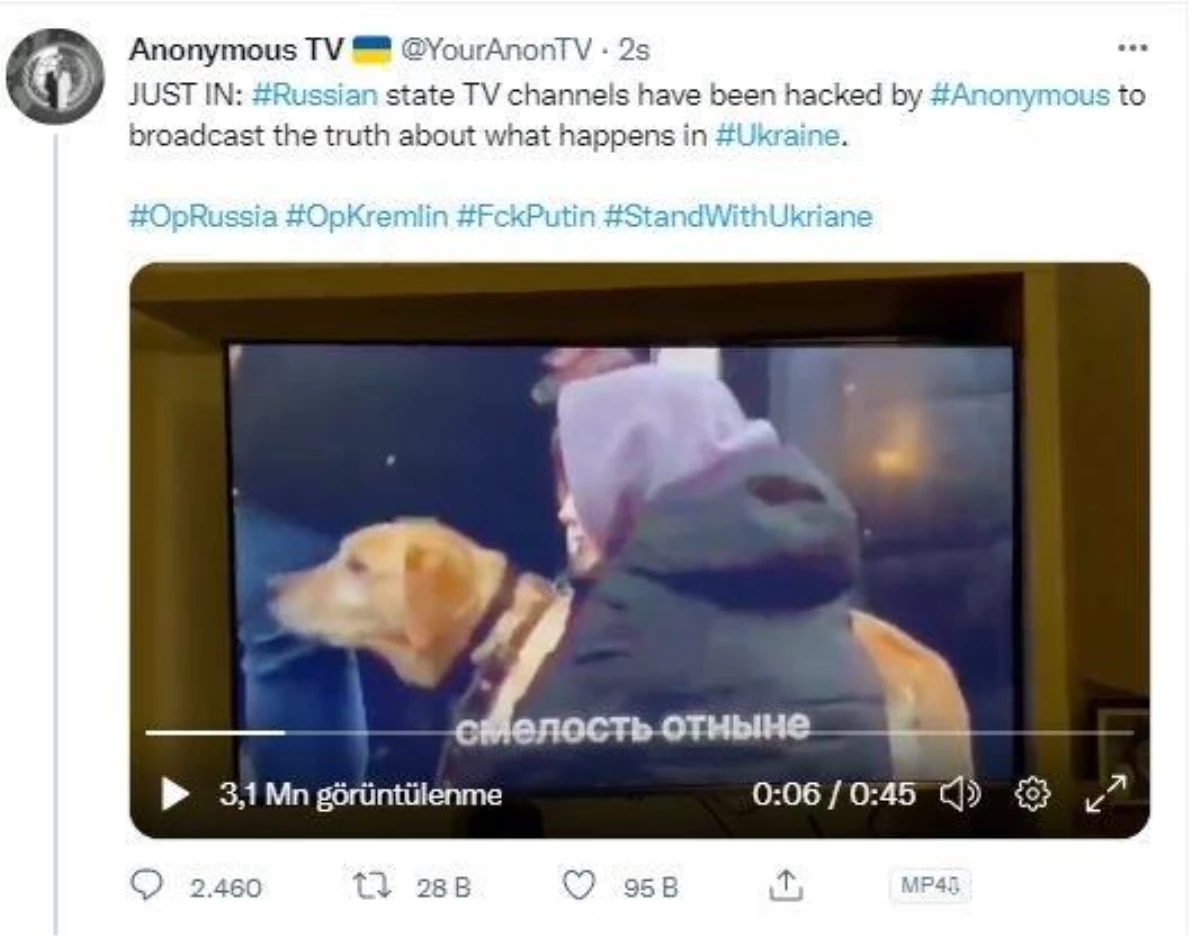 Hacker grubu Anonymous\'dan, Rus devlet televizyonuna siber saldırı