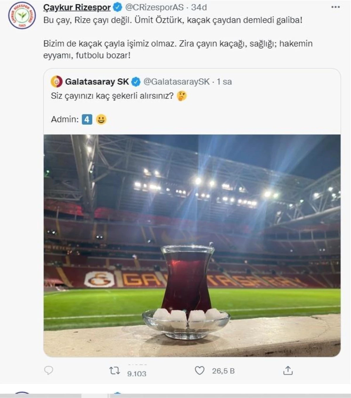 Çaykur Rizespor\'dan Galatasaray\'a hakem göndermesi