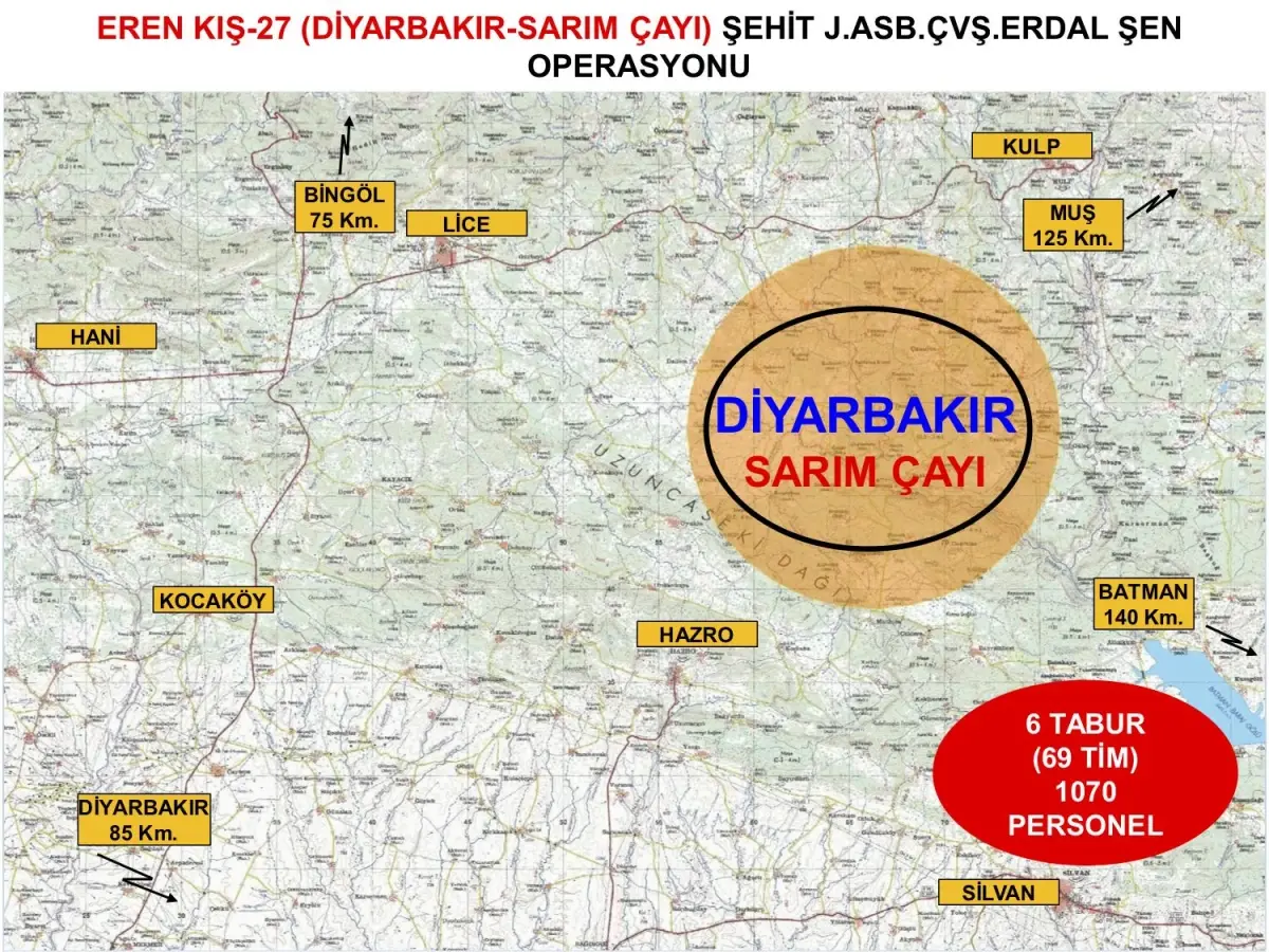 İçişleri Bakanlığınca Diyarbakır\'da bin 70 personelin katılımıyla Eren Kış-27 Şehit Jandarma Astsubay Çavuş Erdal Şen Operasyonu başlatıldı.