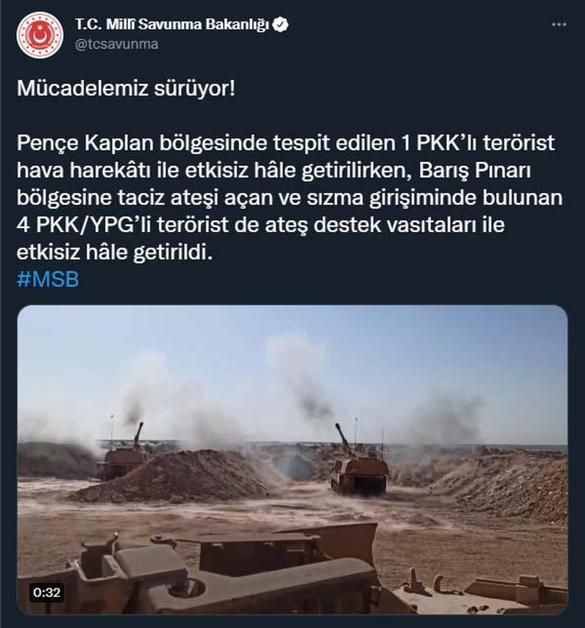 MSB: 5 PKK/YPG\'li terörist etkisiz hale getirildi