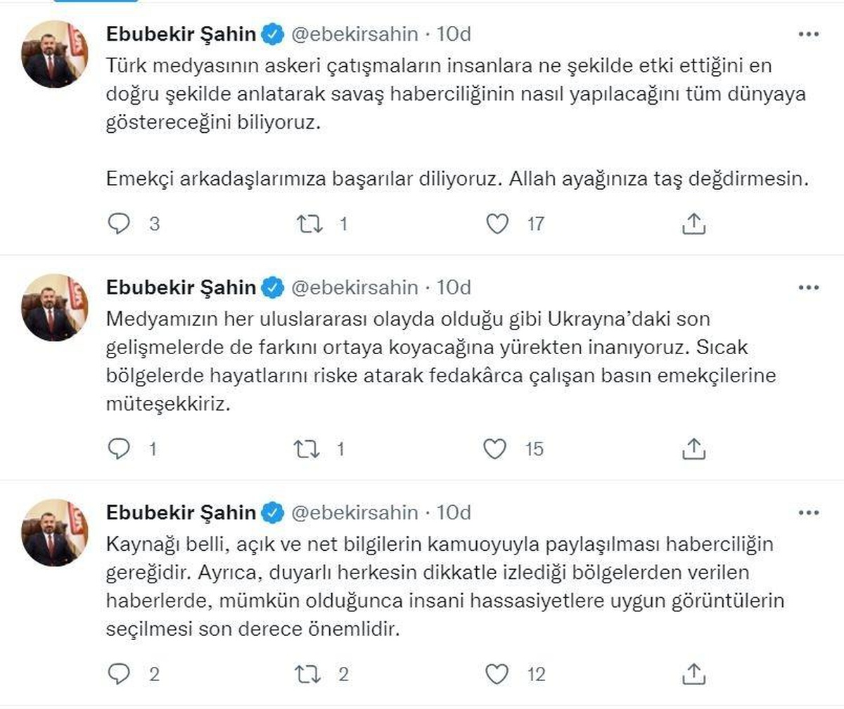 Son dakika haber | Şahin: "Türk medyasının savaş haberciliğinin nasıl yapılacağını tüm dünyaya göstereceğini biliyoruz"