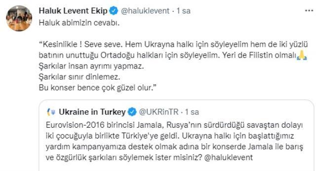 Haluk Levent'ten Ukrayna'nın konser teklifine cevap: Seve seve, yeri de Filistin olsun