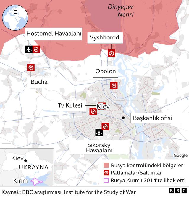 Haritalarla Rusya'nın Ukrayna'yı işgali: Kiev ve Harkov'da çatışmalar