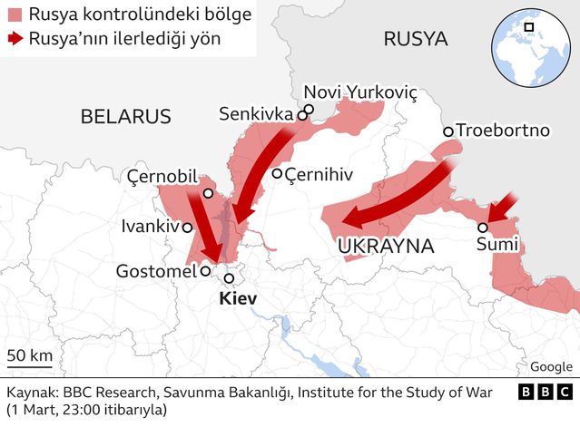 Haritalarla Rusya'nın Ukrayna'yı işgali: Kiev ve Harkov'da çatışmalar
