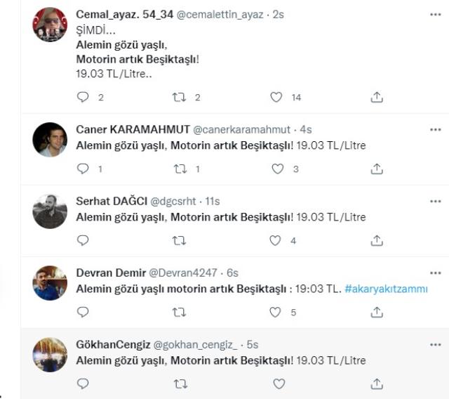 Motorin 19,03'ü görünce Beşiktaşlılar espriyi kaçırmadı: Alemin göz yaşlı, motorin artık Beşiktaşlı!